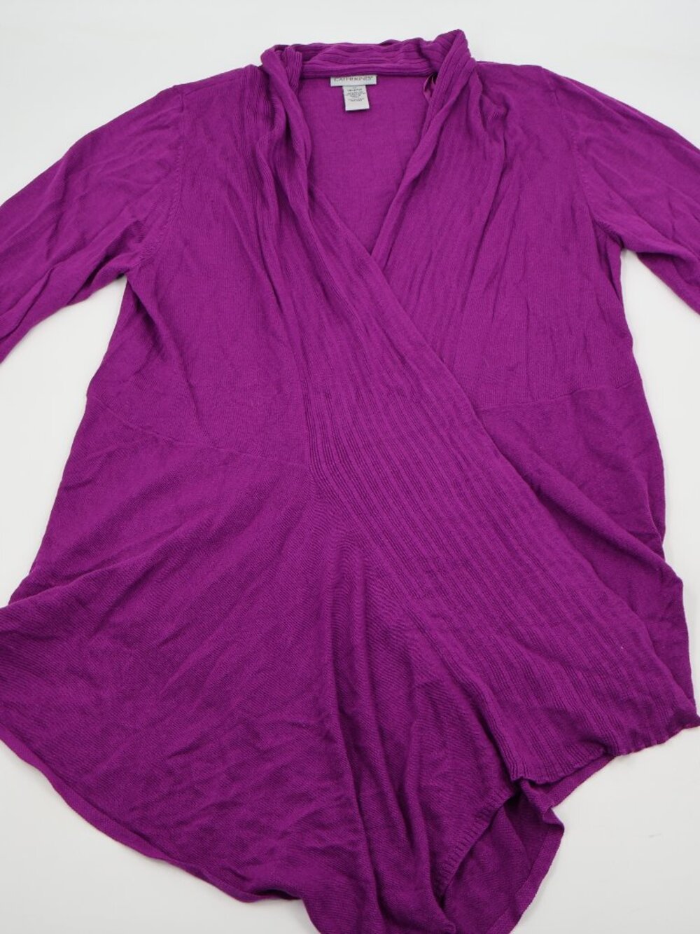 Catherines Cardigan Womens 1X Purple Draped Open Front 3/4 Sleeve Knit Plus Size